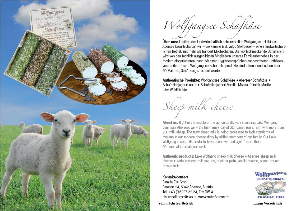 Wolfgangsee Schafk&auml;se Familie Eisl ( Abersee )
